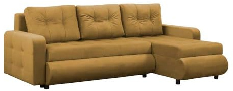 FORNIRO 24 Fabio Ecksofa mit Schlaffunktion und Bettkasten – Schlafcouch L-Form 226x143x83 cm in Gelb, Stoff Basic, modernes Sofa für Wohnzimmer & Gäste Sofa mit 3 Sitzen