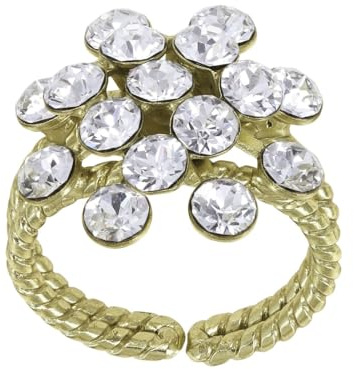 Konplott: Ring Magic Fireball shinny brass, klassischer Kristallblütenring in glänzend-goldener Fassung, für Damen/Frauen (weiß)