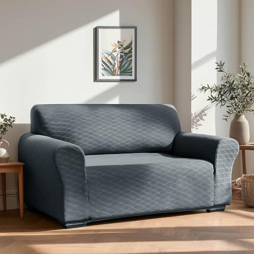 Deconovo Stretch Sofa Abdeckung waschbar Sofabezug dehnbar Sofaüberwurf Sesselbezug Sofahusse Super Elastisch für Wohnzimmer, 2-Sitzer, 152 * 83 * 89cm, Grau