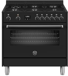 F.LLI BERTAZZONI, MASTER, MPL96L1ENNC, Cucina da Accosto 6 Fuochi Tripla Corona, Forno 104 Lt. 11 Funzioni, NERO, Misure in cm 90x90x60