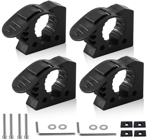 Lot de 4 supports de pelle - 30-40 mm - Kit de montage standard - Collier de serrage en caoutchouc - Pour tout-terrain, industriel, barres de toit - Noir