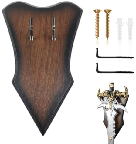 Bavooty Sword Wall Mount,Wooden Sword Plaque Wall Mount,Adjustable Display Hanger for Samurai Sword,Dagger,Axe,Universal Plaque Hanger,with Hooks& Screws,Home Decor,Gift forChristmas,Black Brown