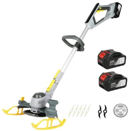 SMTYXS Tagliabordi A Batteria, Tagliaerba Elettrico con Ruota, Decespugliatore E Motore da 18000 Giri/min.(2 Batteries)