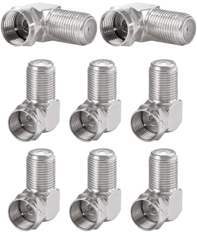 HUVZOR 8 Pièces Adaptateur Satellite Coudé à 90°, Adaptateurs Coudé F Femelle à Mâle, Adaptateur Coaxial RG6 à Angle Droit, Plaqué Nickel