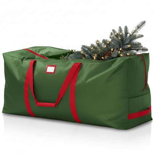 Waterproof Christmas Tree Storage Bag, Heavy Duty 600D Oxford Christmas Tree Bag Fits Most 7.5 ft Artificial Trees, Dual Zippers, Tag Slot, Wide Velcro Handles, Xmas Tree Storage Box for Decorations