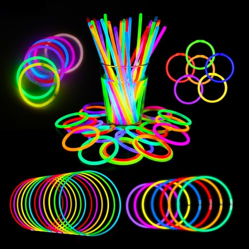 Kimimara Knicklichter Party-Set für Kinder – 100 Leuchtstäbe mit 100 Verbindern in 7 Farben – Party Deko & Kindergeburtstag Gastgeschenke für Festival, Halloween, Hochzeit & Weihnachten