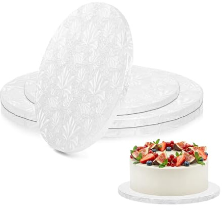 Ohuhu 4 Stück Cake Board, 25.4 & 30 cm Cake Drum 12 mm, Tortenunterlage Rund, Ahornblatt Muster und Fettdichte Pappunterlage mit Umwickelten Kanten, Tortenplatte Pappe für Kuchen & Dessert
