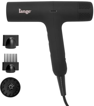L'ANGE HAIR HauteAir Digital Professional Hair Dryer | LED Display for Precision Heat Control | Fast-Dry Brushless Motor with Cool Shot | Negative Ion Technology | Lightweight & Self-Cleaning (Black)