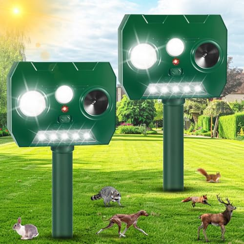 Katzenschreck für Garten, 2 Stück Ultraschall Tiervertreiber mit LED-Blitz & PIR-Sensor, IP44 Wasserdicht Katzenabwehr Ultraschall für Katzen, Waschbären, Hunde, Marder, Garten, Bauernhof