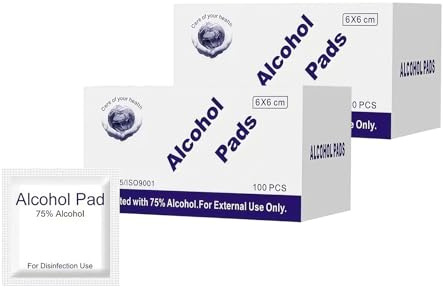 200 pcs Toallitas Alcohol al 75% Embalados Individualmente, 6x6cm para Viajes de Negocios, Uso Diario y Almacenamiento Prolongado, Alta Eficacia Antiseptica para Higiene Personal y Limpieza Versátil ﻿