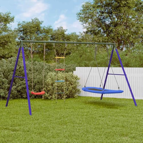 Runheo Schaukel Set für den Garten 3 in 1 mit Nestschaukel Schaukelsitz Strickleiter Metallgestell 341 x 185 x 185 cm für Kinder Bewegung und Balance