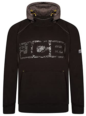 JCB - Horton Hoodie, Medium - Made with 80% Cotton & 20% Polyester - Hoodies for Men Branding Details - Mens Clothes - Cordura Fabric Elbow Patches - 320gsm - Navy/Black