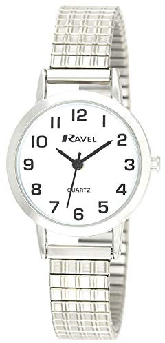 Ravel - Women's Traditional Watch with Clear Numeral Dial on Expander Bracelet - Silver Tone