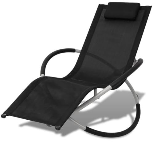 vidaXL Sonnenliege Geometrisch Outdoor Stahl Schwarz und Grau