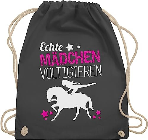 Turnbeutel Rucksack - Pferde - Taschen - Echte Mädchen voltigieren - Unisize - Dunkelgrau - voltigiertasche stalltasche pferd pferdeliebhaber volti beutel voltigierbeutel pferdebeutel pferdespruch