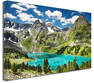 DECLINA Tableau LAC ET Montagne - Impression Photo Paysage sur toile décoration murale - Déco maison, cuisine, salon, chambre adulte - 80x50 cm