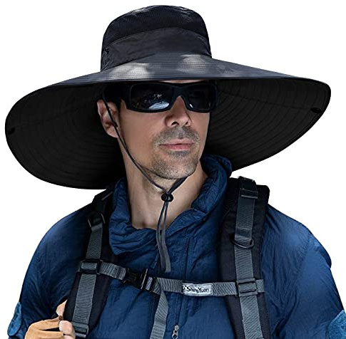 6 Wide Brim Sun Protection Hat Outdoor Unisex Bucket Hats for Hiking Beach Fishing Safari Garden Lawn Yard Work Kayaking B4-Black
