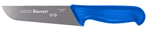 Starrett Professional Butchers Knife - BKL203-8 Wide Straight 8 Inch Ultra Sharp Sanitized Steel Blade - Blue Handle Kitchen Chef's Knife