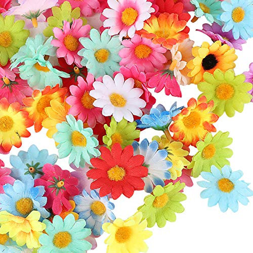 UFLF 100 Stücke Kunstblumen Köpfe Künstliche Sonnenblumen Künstliche Blütenköpfe Seidenblumen Dekoblüten für Basteln Hochzeit Party Home Deko