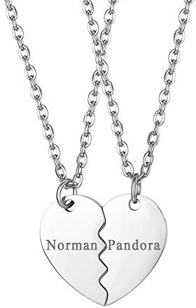 JewelryWe Schmuck 2PCS Pärchen Halskette mit Gravur Personalisierte Edelstahl Herz Puzzle Anhänger Paar Freunde BFF Kette Geschenk Silber