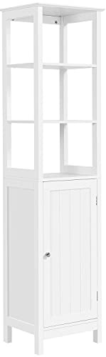 Yaheetech schmaler Badezimmerschrank Hochschrank Badregal, Badschrank Eckschrank Standschrank mit Verstellbarem Einlegeboden zur Aufbewahrung, 40 × 32 × 160 cm, Weiß