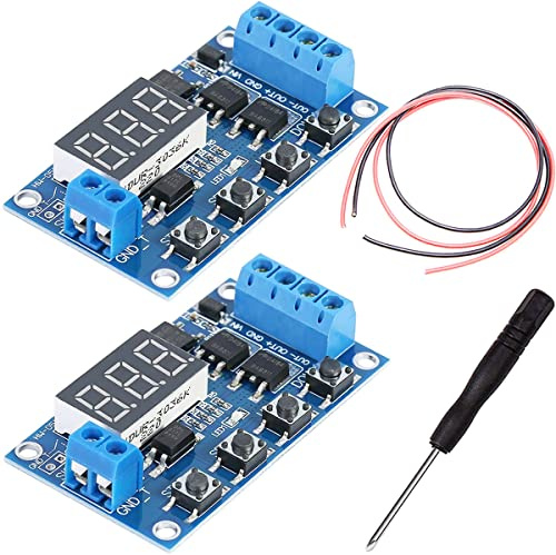 Youmile 2 piezas DC 5V-36V Módulo temporizador LED digital Placa de relé Interruptor temporizador de retardo de ciclo de disparo con destornillador Cable rojo y negro
