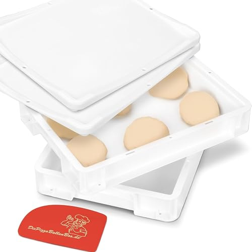 RoyalFay® Pizzaballenbox 2er Set – Made in Germany – Gärbox 30x40x8 cm mit 2 Deckeln – lebensmittelechte & BPA-freie Teigbox für Pizzateigballen – stapelbar & robust