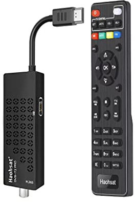 Decodificador Digital Terrestre DVB T2 HDMI TV Stick, Dolby Audio HD 1080P H265 HEVC Master 10bit, decodificador DVB-T2 HD Smart TV USB WiFi/Multimedia/PVR, con 2 en 1 Mando a Distancia