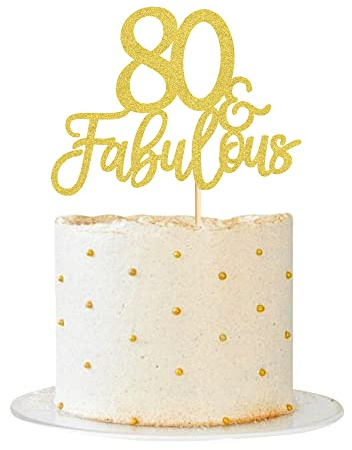 Blumomon 3 Pack 80 & Fabulous Cake Topper Gold Glitter Cheers to Happy 80th Birthday Cake Toppers Eighty and Fabulous Cake Pick Decorations for 80th Wedding Anniversary Birthday Party Supplies