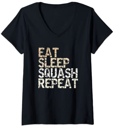 Damen Eat Sleep Squash Repeat Squashspieler Vintage Squash Design T-Shirt mit V-Ausschnitt