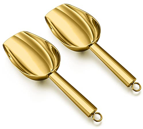 Herogo Edelstahl Mehlschaufe 2er-Set für Mehl Futter Kaffee - Gold | Eisschaufel Lebensmittel Süßigkeiten, Abfüllschaufel für Küche, Bar, Hochzeit, Buffet, Party, Spülmaschinenfest