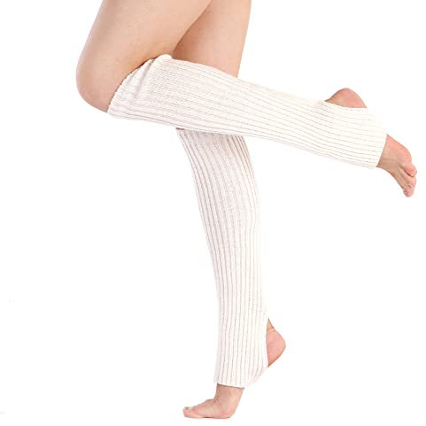 JIHUOO Damen Mädchen Ballettstulpen mit Fersenloch Tanzen Stulpen Beinwärmer Beinstulpen Kniestrümpfe Ballett Stulpen Knöchelwärmer Legwarmer für Yoga Tanz Weiß