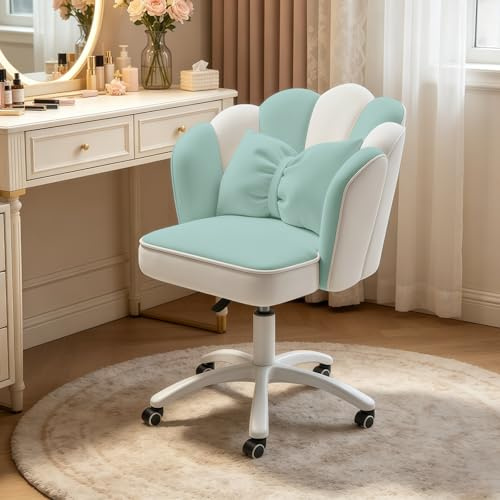 XUEGW Niedlicher Schreibtischstuhl mit Blütenblatt, Samt, mit Schleife, Schmetterling, Heimbüro, Stühle für Schlafzimmer, Computer, Arbeitsstühle mit Rückenlehne
