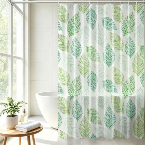 Vllcsla Duschdraperi 200/240 droppe, 200 x 200 fall, PEVA extra långt vått badkar gardin, vattentäta längre badrumsgardiner 180 till 240 cm, mögelresistent, gröna blad