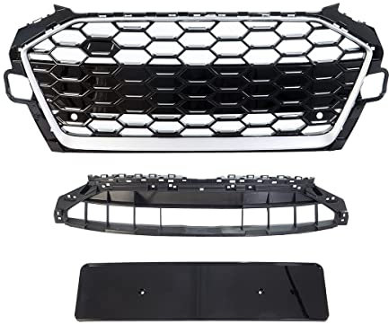 Wabengrill Kühlergrill Schwarz Silber Matt kompatibel für Audi A4 B9 ab 2019 auch S-Line DM Autoteile 4231