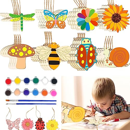 Sonwaha Holztiere zum Bemalen 40 Stück Holzblumen zum Bemalen Basteln Kindergeburtstag Bastelset Kinder Holz Bemalen Kinder für Alter 3 4 5 6+ Jahre DIY Kinder Malen Dekoration