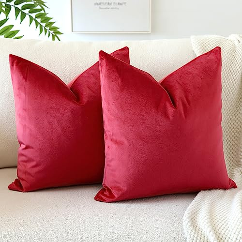 JOTOM Samt Kissenbezug Kissenhülle Sofakissen Dekokissen Kissenbezüge für Sofa Wohnzimmer Schlafzimmer 2er Set 50x50 cm Rot