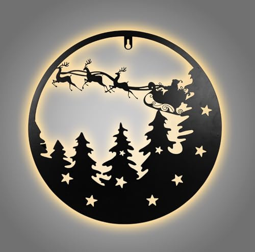 Immagine a LED in metallo con sagome natalizie, 35 cm, decorazione natalizia, da appendere, luce bianca calda, illuminazione da parete, immagine invernale, scena indiretta