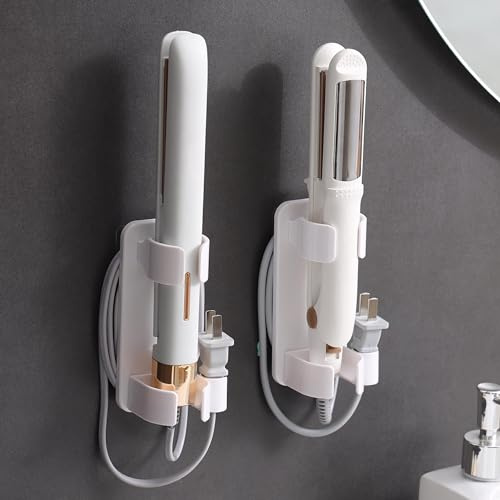 Wall Mounted Curling Iron and Hot Tool Organizer: Hair Dryer, Curler, and Straightener Storage for Bathroom (2 Pack)