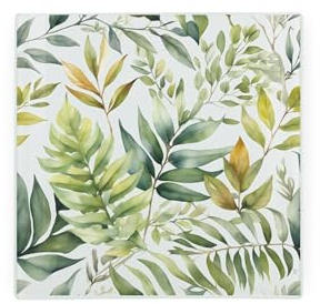 Support de casserole en verre imprimé feuille – Dessous-de-plat – Planche à découper de cuisine avec pieds antidérapants 20 cm x 20 cm
