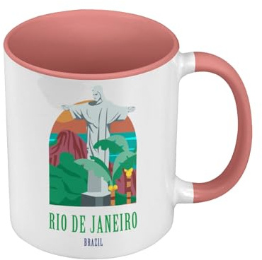 Fabulous Mug de Couleur Qualité Premium Rose - Rio de Janeiro Brésil Christ Illustration Vacances - Tasse avec anse et intérieur de couleur