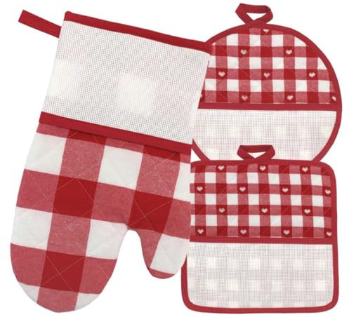 hobbymio.it Guantone da Forno e Due presine da ricamare a Punto Croce, Set Guanto e presine da Forno, Set Guanto e presine Rossi con Tela Aida