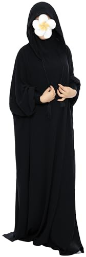 khalat Abito da preghiera musulmana Abaya Solido Un Pezzo con Cappuccio Abaya Abito per Le Donne Lungo Maxi Abito Islamico Dubai Jilbab, nero, taglia unica