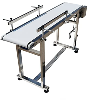 BREVELTION 59inch 110V Power Slider Bed PU Belted Conveyor Stainless Steel Belt Conveyor Industrial Transport Equipment 11.8inch Wide White