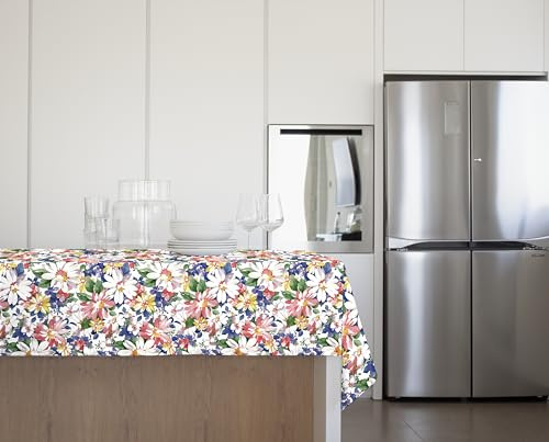 GEMITEX Mantel Tradition Afelpado Encerado, Impermeable y Antimanchas, decoración 4133 Flores de San Remo, Ideal para mesas rectangulares para 6/8 Personas, 140 x 180 cm, Fabricado en Italia, Acabado