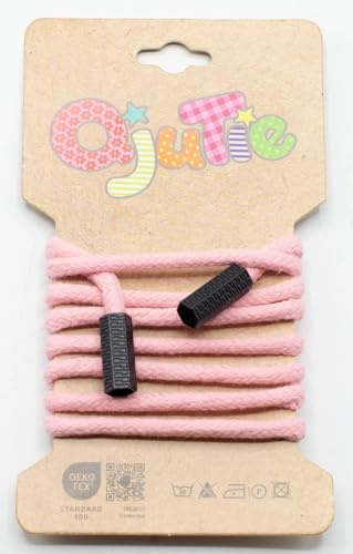 Kordelzug 5 mm rund mit Kordelenden – 1,15 m lang - fertig konfektioniert - für Hoodies, Jogginghosen, Jacken, Bekleidung, Nähzubehör, DIY Projekte – 34 Farben – Ersatz Kordel (Baby Rose)
