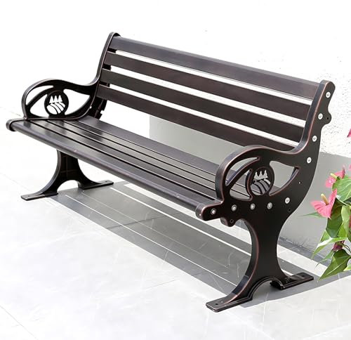 LLZJDDPLY 150 cm gartenbank wetterfest mit Gestell aus Aluminiumguss, geschwungener Rückenlehne und Armlehnen in Delfinform, für Garten, Terrasse, Veranda und Park(A)