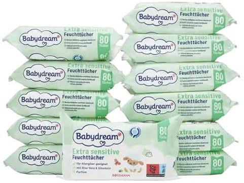 Babydream extra sensitive Feuchttücher 960 Stück 12x80 Tücher ohne Pafüm, mit Aloe Vera & Allantion, bei Neurodermitis geeignet