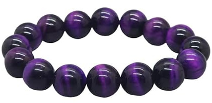 INFINITY GEMS Naturlig AAA Lila Tigeröga 6 mm Ädelsten Stretch Fit Armband | 17,8 – 19 cm längd | Unisex Armband | Rund form Pärlor Armband | Herr/kvinnor, 6, Ädelsten, Tigeröga
