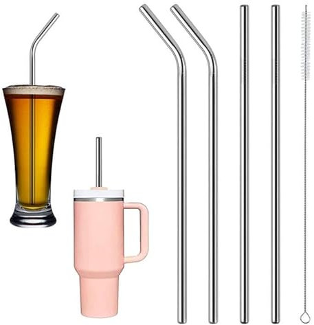 Pajitas de Acero Inoxidable,4 Piedras Pajitas de Metal Reutilizables pajitas duraderas con 1 Cepillo de Limpieza para Batidos,Batidos,Cócteles y Bebidas Calientes